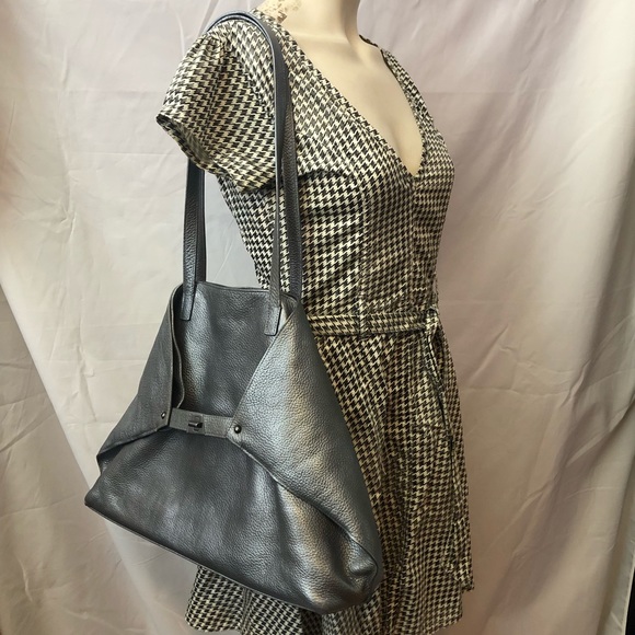 Akris Handbags - Akris Ai metallic pewter L convertible tote bag